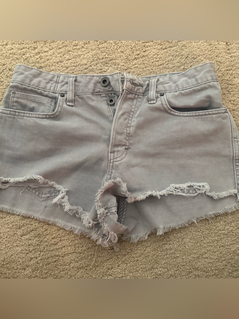 Free People Gray Distressed Denim Shorts